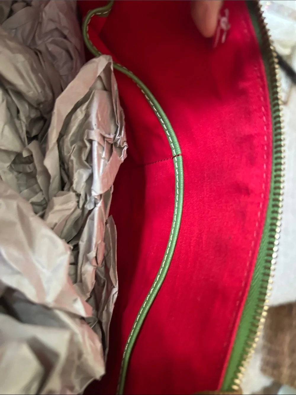 Dooney & Bourke Bright Green Saffiano Satchel with Red Trim
